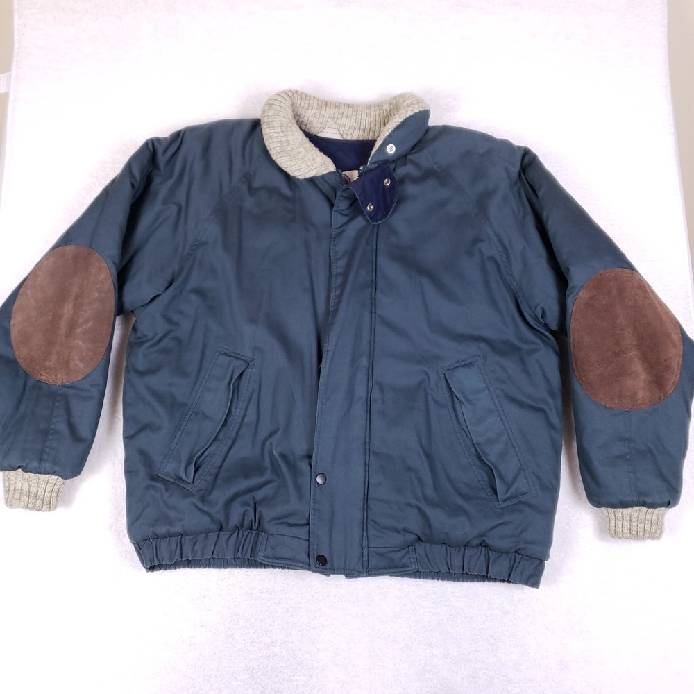 Vintage Stewart Crossing Jacket 2XT Blue Bomber Suede Elbow Patches Taiwan